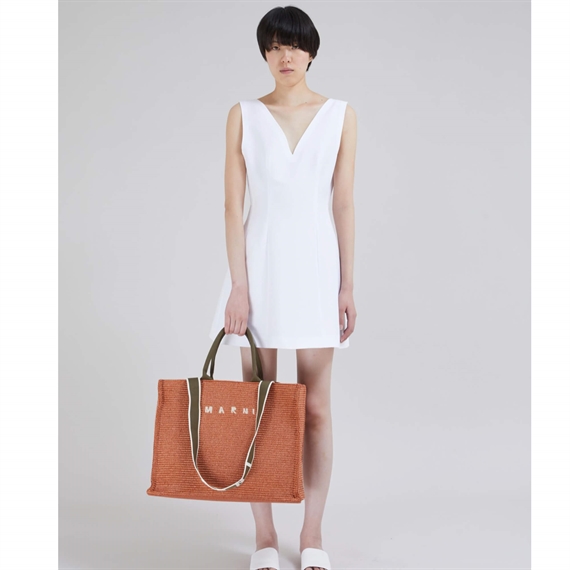 Marni Large Raffia Tote Bag, Brick/Olive 